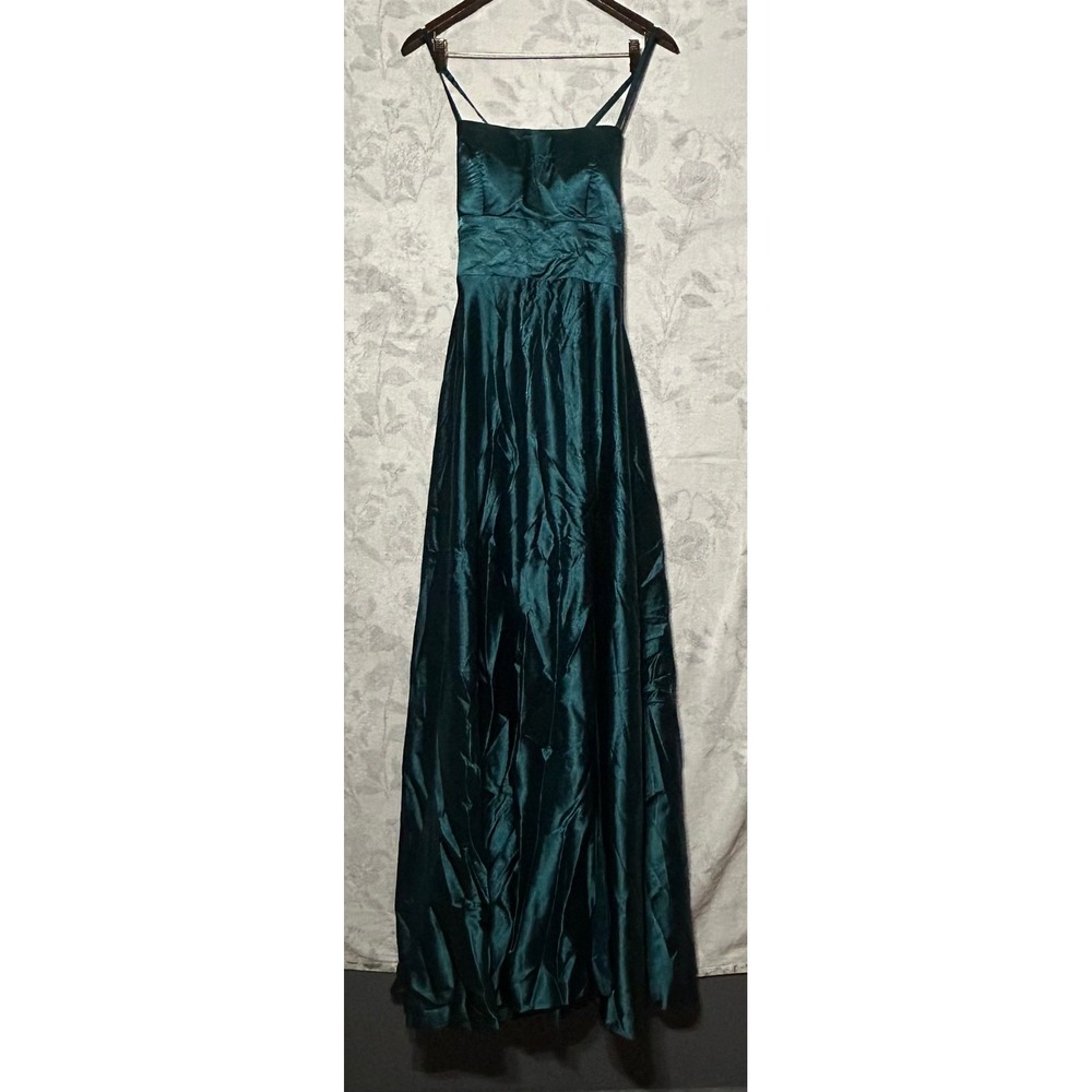 Satin Gown Formal Evening Dress Emerald Green Spaghetti Straps Prom